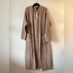 Coco + Carmen Ruth Long Hooded Cardigan with Front Pockets - Taupe Heather
